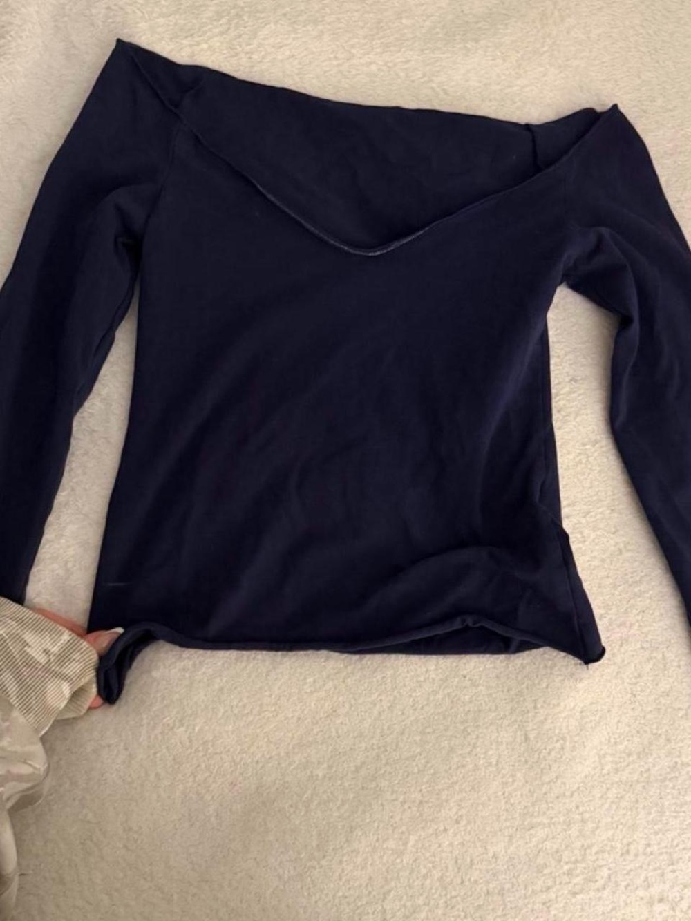 Edikted Navy Off-the-Shoulder Long Sleeve Top